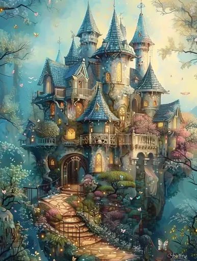 ↑↑↑ Larger size on website 🔸 A fairytale castle sits atop a cliff, nestled amongst lush greenery and vibrant blossoms. The stone  🔸 From Midjourney AI Image Castle On A Cliff, Fairy Palace, Vintage Shoot, Fantasy Dream, Real Fairies, Fairy Folk, Small Castles, Fairy Castle, Book Theme