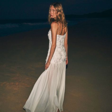 Beach nights, pure bliss 🌙 Shop Now Beach Nights, Textured Maxi Dress, Wedding Dressses, Beachy Wedding, Engagement Party Dresses, Instagram Beach, Lace Bodycon, Chiffon Maxi, Dropwaist Dress