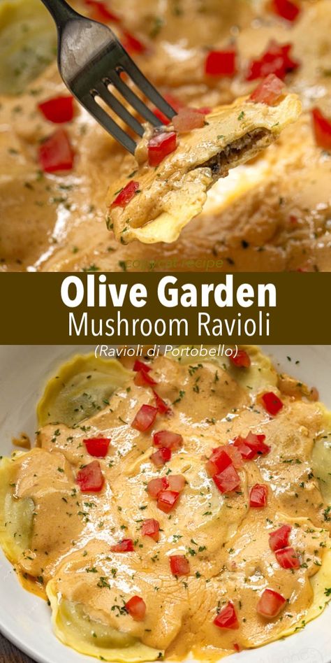 Olive Garden Ravioli Di Portobello Sauce, Mushroom Ravioli Olive Garden, Copycat Olive Garden Portabella Ravioli, Mushroom Sauce Ravioli, Creamy Mushroom Ravioli Sauce, Mushroom Ravioli With Chicken, Copycat Olive Garden Mushroom Ravioli, Olive Garden Mushroom Sauce Recipe, Light Ravioli Sauce