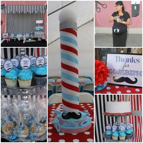 Barber shop/mustache theme baby shower Barber Gender Reveal Ideas, Barbershop Theme Party, Mustache Theme, Pokémon Party, Graduation Party Diy, Pokemon Party, Graduation Cakes, Reveal Ideas, Party Diy