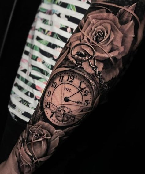 Grandfather Clock Tattoo, Feminine Sleeve, Memorial Tattoo Quotes, Feminine Tattoo Sleeves, Clock Tattoo Design, Tattoo For Son, Watch Tattoos, Tree Of Life Tattoo, Clock Tattoo