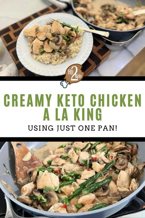 This rich and creamy low carb chicken a la king recipe is an easy skillet meal. Make this delicious meal using just one pan for easy clean up. Hip2keto Recipes, Chicken A La King Recipes, Keto Chicken Thigh Recipes, Chicken A La King, Easy Skillet Meals, Mushroom Dish, Easy Skillet, One Skillet, Cooking Turkey