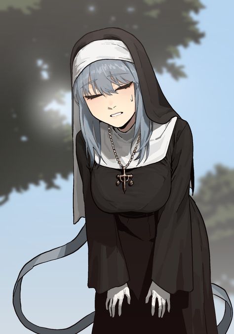 Nun Character Art, Anime Nun Outfit, Gogalking Art, Nun Character Design, Nun Drawing, Anime Nun, Nun Outfit, Anime Head, Anime Inspired Outfits