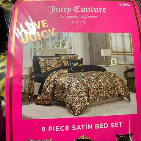 Juicy Couture Leopard Print King Size 8 Piece Satin Bed Set Brand: Juicy Couture Color: Animal Print Size: King Condition: Brand New With Original Tags Same Day Shipping Via Usps Juicy Couture Bed Set, Juicy Couture Bedroom, Juicy Couture Room, Cheetah Print Bedding, Designer Comforter Sets, Juicy Couture Bedding, Leopard Print Bedding, Pink Comforter Sets, Satin Bed