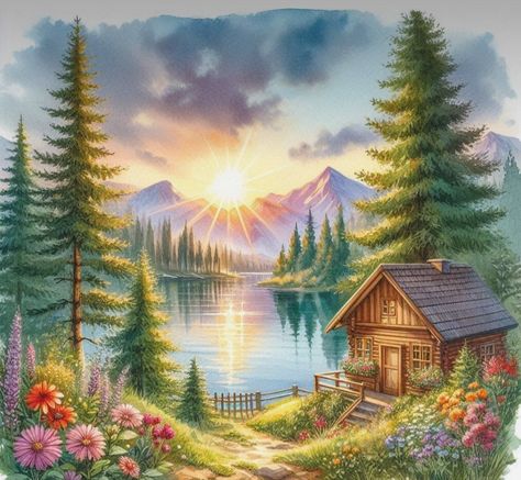 A 256 pieces jigsaw puzzle from Jigidi Lake Cabins, Stitch Art, City Landscape, Art Textile, Cross Stitch Art, Counted Cross Stitch Patterns, Colorful Pictures, Art Original, Etsy Account