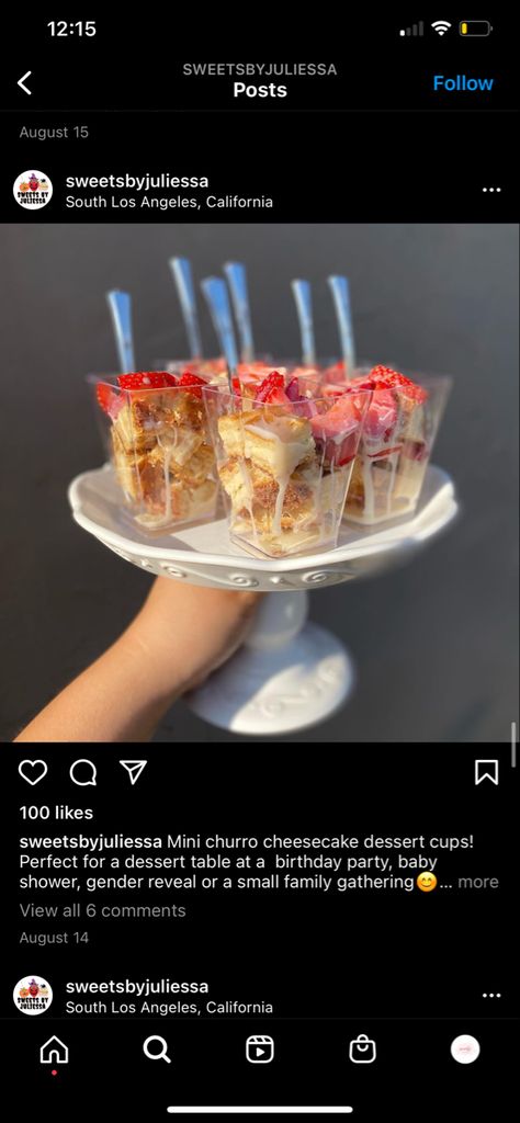 Small Business Deserts, Churro Cheesecake In Cups, Churro Cheesecake For Party, Churro Cheesecake Bites In A Cup, Churro Cheesecake Cups, Quince Deserts, Mexican Dessert Bar, Mexican Treats Desserts, Small Dessert Table Ideas