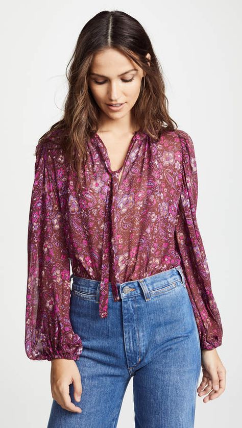 Ulla Johnson Carmine Blouse China Style, Paisley Floral, Sheer Material, China Fashion, Sustainable Clothing, Ulla Johnson, Tie Neck, Floral Blouse, Blouse Top