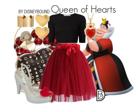 "Queen of Hearts" by leslieakay ❤ liked on Polyvore featuring H&M, T+C by Theodora & Callum, Street Level, Chicwish, Dion Lee, Vivienne Westwood Anglomania + Melissa, Sydney Evan, disney, disneybound and disneycharacter Alice In Wonderland Outfit, Disney Character Outfits, Disney Dapper Day, Wonderland Design, Disneybound Outfits, Disney Themed Outfits, Queen Of Hearts Costume, The Queen Of Hearts, Alice In Wonderland Costume