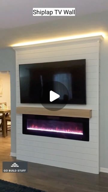 Fireplace Tv Wall Design, Shiplap Wall For Tv, Shiplap Tv Accent Wall, Shiplap Wall Decor Ideas, Shiplap Tv Wall, Fireplace Tv Wall, House Updates, Tv Wall Design, Updating House