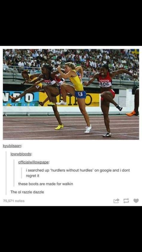 Hurdlers without hurdles. Hurdlers Without Hurdles, Hurdles Quotes, Cross Country Running Training, Hurdles Track, Running Memes, Running Humor, So Tired, Seriously Funny, Funny Dude