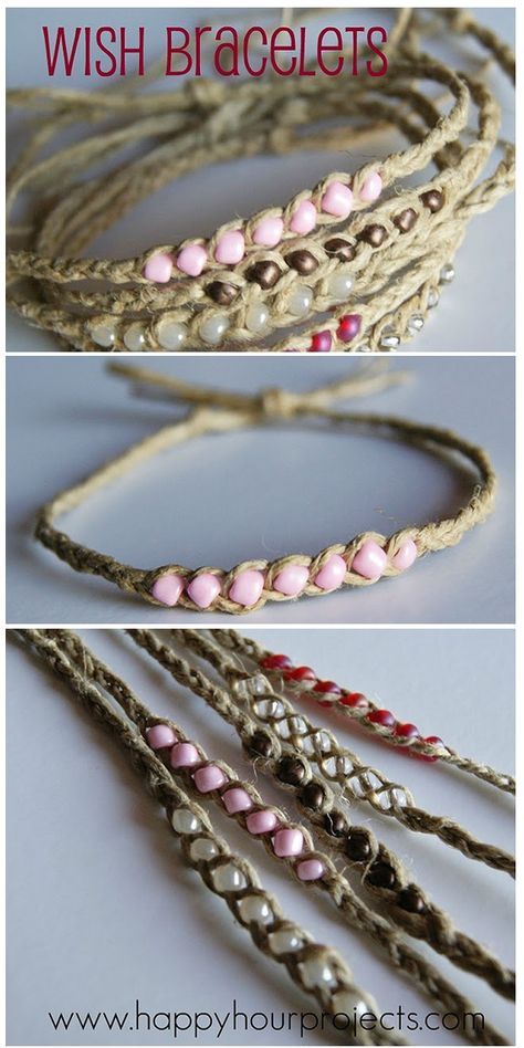 Wish Bracelet Diy Tutorials, Diy Embroidery Thread Bracelets, Weave Bracelets Diy, How To Add Beads To Macrame, Macreme Basic Bracelet, Designer Charms For Bracelets, Hemp Bracelet Diy, Hemp Cord Necklace, Hemp Bracelet Patterns