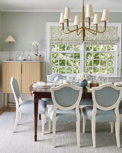 Hamptons Dining Room, Fluted Cabinet, Hamptons Dining, Coastal Color Palette, Coastal Dining Room, Classic Chandelier, Coastal Colors, Small Chandelier, Circa Lighting