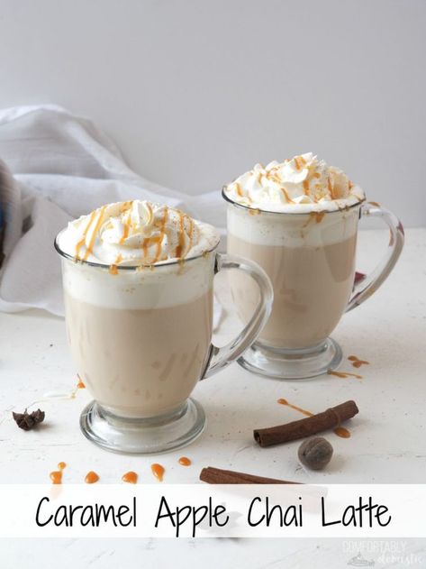 Caramel Apple Chai Latte, Apple Cider Chai Latte, Apple Pie Chai Latte, Apple Chai Latte, Warm Drinks Recipes, Apple Chai, Tea Latte Recipe, Tea Drink Recipes, Chai Recipe