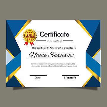 Blue gold certificate template for multipurpose diploma award or graduation Template Templates For Certificates, Certificate Of Recognition Template, Certificate Layout, Diploma Design, Graduation Certificate Template, Certificate Of Achievement Template, Free Certificate Templates, Graduation Templates, Award Template