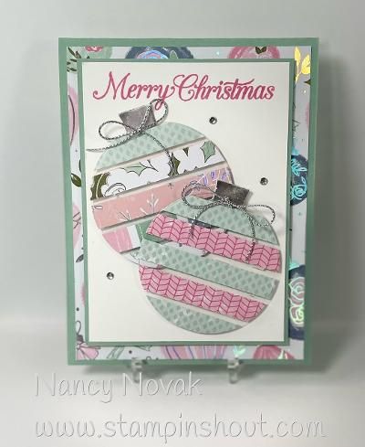 Floating Strip Technique, Floating Element Card, Eclipse Cards Ideas, Stampin Up Embellished Ornaments Cards, Stampin Up Deckled Circles Dies, Su Hang An Ornament, Hang An Ornament Stampin Up Cards, Stampin Up Hang An Ornament Cards, Stampin Up Ornament Keepsakes Cards