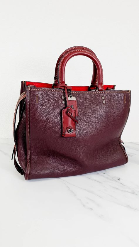 Coach 1941 Rogue 31 in Oxblood Pebble Leather With Red Suede Lining - – Arid Bag Coach Rogue, Brown Leather Top, Coach 1941, Oxblood Red, Quilted Totes, Bottega Veneta Shoulder Bag, Red Suede, Satchel Handbags, Flap Bag