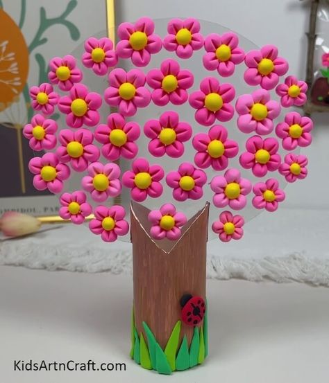 Super-clay Cheery Blossom Tree Craft From Toilet Paper Roll Check more at https://www.kidsartncraft.com/clay-blossom-craft-tutorial/ Clay Cherry Blossom, Blossom Craft, Super Clay, How To Make Trees, Tree Craft, Environment Day, Blossom Tree, Drawing For Beginners, Craft Tutorial