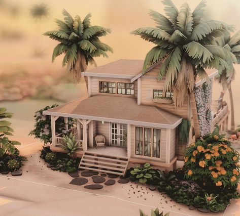 Sims 4 Beach House No Cc, Sims 4 Houses Island Living, Sims 4 Small Beach House, Sulani Sims 4 Build, Ts4 Beach House, Sulani Builds Sims 4, Sims 4 Sulani Builds, Coastal Sims 4, Island Living Sims 4 House