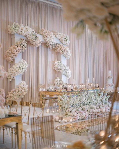 Preston Bailey Wedding, Head Table Wedding Backdrop, Wedding Reception Head Table, Sweetheart Table Backdrop, Head Table Backdrop, Wedding Sweetheart Table, Bride Groom Table, Baby Blue Weddings, Table Backdrop