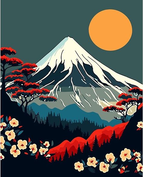 Amazon.com: QUITEDEW Mount Fuji Paint by Numbers for Adults, Paint by Numbers Japanese Landscape on Canvas Painting DIY Paintwork Drawing Art for Beginner Gift 16 x 20 Inch Gunung Fuji, Japanese Nature, Modern Wall Art Prints, Sunrise Painting, The Joy Of Painting, Japanese Landscape, Landscape Background, Acrylic Paint Set, Canvas Painting Diy