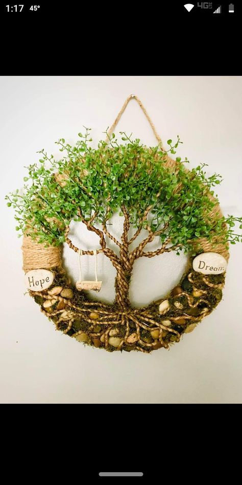 Unusual Wreaths Unique, Outdoor Plant Patio Ideas, Diy Tree Of Life Wreath, Tree Of Life Wreath, Tree Of Life Wreath Diy Tutorial, Unique Christmas Wreaths, How To Make A Macrame Tree Of Life, Easy Macrame Tree Of Life, Rope Wreath Diy