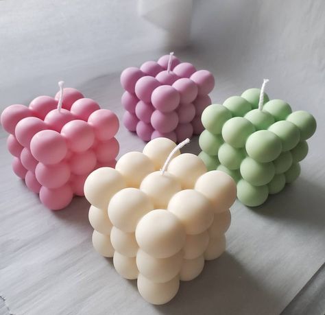 Bubble Cube Candle, Funky Candles, Soy Pillar Candles, Bendy Candles, Cube Candle, Square Candles, Relaxing Candles, Bubble Candle, Aesthetic Candles