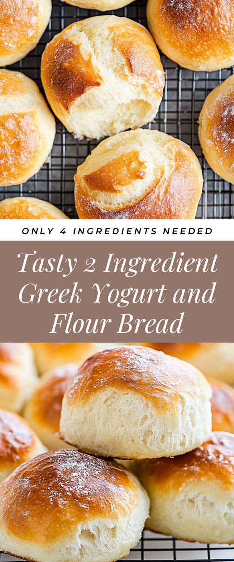 Image for Tasty 2 Ingredient Greek Yogurt and Flour Bread Greek Yogurt Baking Healthy, Desserts With Yogurt Baking, Greek Yogurt And Self Rising Flour Rolls, Home Made Bread Healthy, Two Ingredients Bread, Greek Yogurt Dough Cinnamon Rolls, Bread Recipes With Yogurt, Greek Yogurt And Self Rising Flour, Yogurt Dinner Rolls