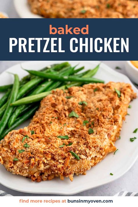 Pretzel Chicken, Pretzel Crusted Chicken, Honey Mustard Pretzels, Baked Breaded Chicken, Crusted Chicken Breast, Chicken Buns, Buns In My Oven, Crusted Chicken Recipes, Baked Pretzels