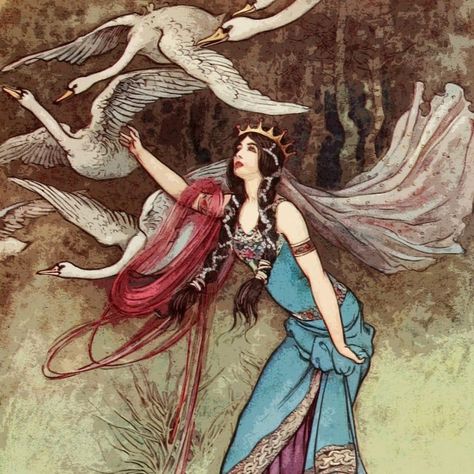 The Six Swans, Warwick Goble, Paint By Number Diy, Irish Fairy, Easy Diy Paint, Edmund Dulac, Fairy Tale Illustration, Vintage Fairies, Fairy Book