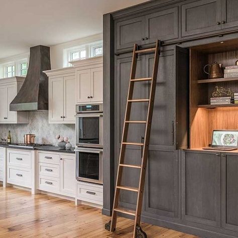 The Library Ladder Company Ltd on Instagram: “K I T C H E N  L A D D E R  Our ladders are the perfect compliment to a kitchen.  Make your cupboards extra tall and use our rolling ladder…” Pallet Deck Diy, Sliding Ladder, Kitchen Ladder, Floor To Ceiling Cabinets, Rolling Ladder, Perfect Pantry, Library Ladder, Wood Kitchen Cabinets, Floor To Ceiling