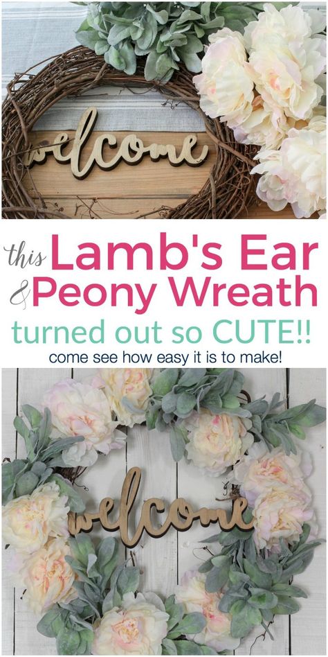 You've got to see how east this Lamb's Ear Wreath is to make! So cute!! Diy Small Wreath, Diy Peony, Alabama Decor, Small Wreath, Peony Wreath, Lamb's Ear, Lambs Ear Wreath, Crafts For Teens To Make, Huntsville Alabama