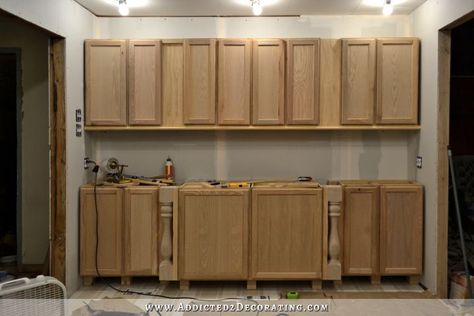 My Kitchen Remodel - Sources, Cost Breakdown, and the Grand Total! - Addicted 2 Decorating® Wall Of Cabinets, Custom Kitchen Remodel, Upper Kitchen Cabinets, Cheap Kitchen Cabinets, Kitchen Remodel Cost, Stock Cabinets, Design Remodel, Installing Cabinets, Furniture Feet