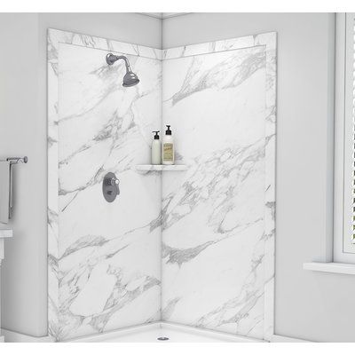 Wall Nook, Acrylic Shower Base, Shower Wall Kits, Neo Angle Shower, Tile Panels, Brick Texture, Small Bathroom Makeover, Tub Surround, Shower Surround