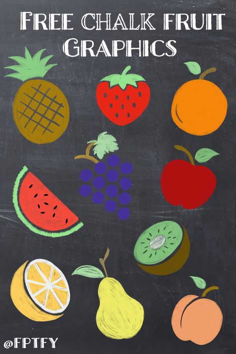 Free Chalk Fruit Graphics that are great for all your crafting needs!  #ChalkboardFruitGraphics #FreePrintables #FreePrintableFruit #FreeFruitClipart #FreeFruitGraphics Cafeteria Decor, Chalk Markers Art, Juice Cafe, Fun Chalk Art, Decoration Creche, Creative School Project Ideas, Wan Chai, Chalk Design, Chalkboard Drawings