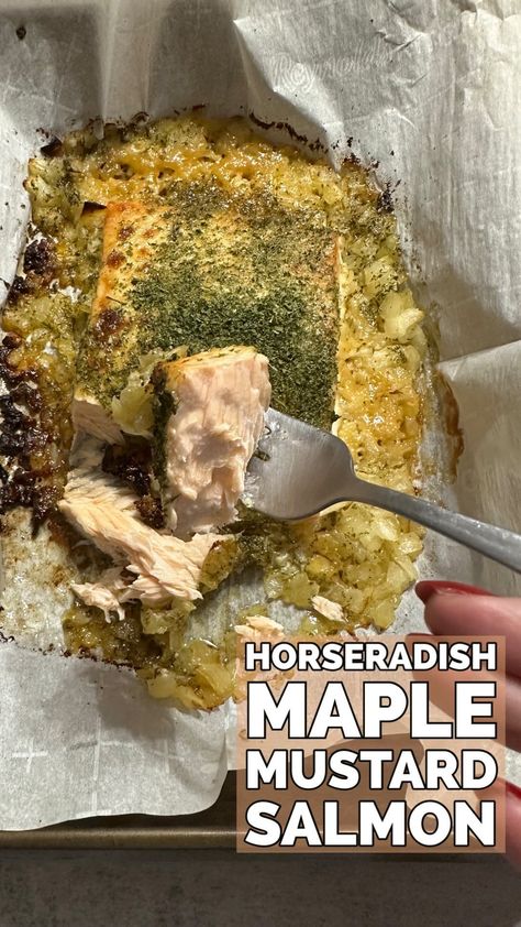 Sarah M Lasry - EASY RECIPES & TRAVEL | Horseradish Maple Mustard Salmon - one of the easiest and tastiest recipes I have for a quick fish dish. The flavor bomb of the… | Instagram Horseradish Aioli, Maple Mustard Salmon, Mustard Aioli, Maple Syrup Salmon, Maple Salmon, Oven Roasted Salmon, Mustard Salmon, Sweet Onions, Maple Mustard