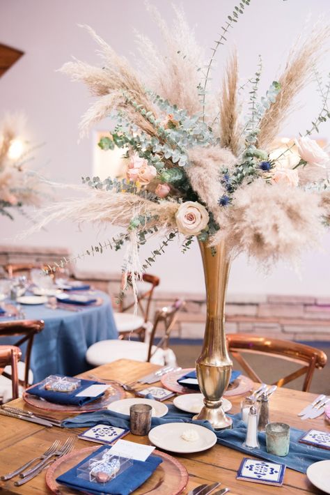 Blue Desert Wedding, Copper Wedding Decor, Southwestern Wedding, Blue Centerpieces, Southwest Wedding, First Day Of Class, Copper Wedding, Tequila Shots, Reception Centerpieces