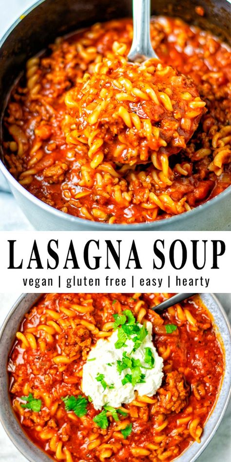 Vegan Lasagna Soup, Lasagna Recipe Without Ricotta, Soup Lasagna, Recipe Lasagna, Easy Mediterranean Recipes, Vegan Ground Beef, Lasagna Soup Recipe, Vegan Lasagna, Classic Lasagna