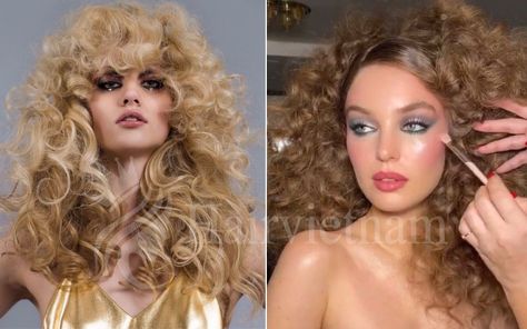 Best 70s Disco Hairstyle Ideas You Must Try 70s Disco Hair Updo, Disco Glam Makeup 70s Hair, How To Do 70s Hair Hairstyles, Short Disco Hair, 70s Ponytail Hairstyles, Disco Curly Hair, 1970s Hairstyles Disco, 70s Womens Hairstyles, Disco Hairstyles 70s Headband