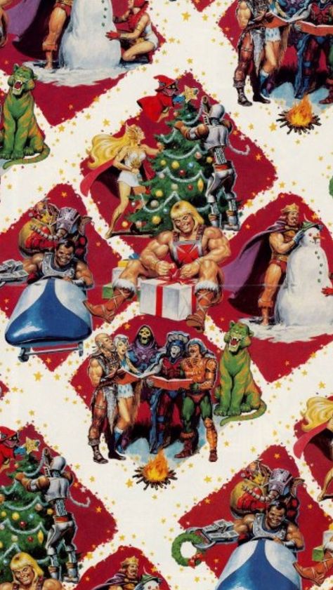 He-man Christmas wrapping paper Geek Christmas, Frank Frazetta, Saturday Morning Cartoons, She Ra Princess Of Power, 80s Cartoons, Universe Art, Christmas Poster, Princess Of Power, Masters Of The Universe