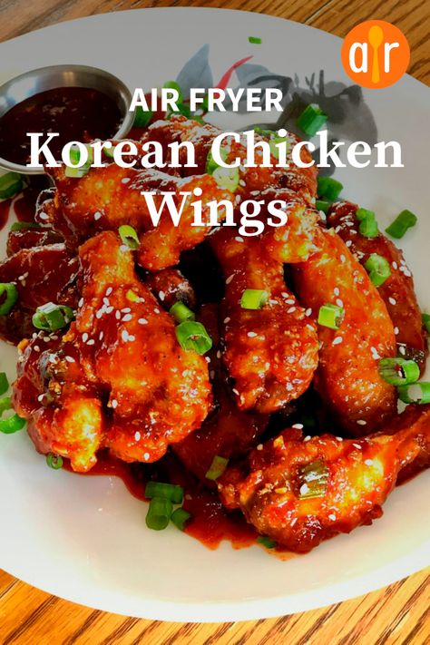 Sticky Asian Chicken Wings Air Fryer, Air Fryer Chicken Wings Asian Zing, Air Fryer Sticky Chicken Wings, Crispy Korean Fried Chicken Wings, Korean Bbq Wings Air Fryer, Korean Style Fried Chicken Wing Recipes, Korean Fried Chicken Wings Air Fryer, Korean Wings Recipe Air Fryer, Air Fried Korean Chicken