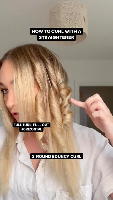 Hair Brush Curl Hack, Ghd Curls Tutorial, How To Do Curls With Straightener, Curl With A Straightener, Side Curls Hairstyles, How To Do Curls, Ghd Curls, Pencil Curls, Big Bouncy Curls