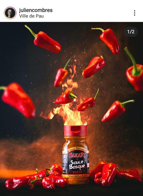 Spice Poster Design, Hot Sauce Advertising, Seasoning Advertising, Hot Sauce Ads, Hot Sauce Product Photography, Hot Sauce Poster, Hot Sauce Design, Food Logo Design Inspiration, Paprika Sauce