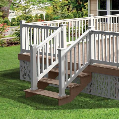 Freedom (Assembled: 6-Ft X 3-Ft) Lincoln Stair White Pvc Stair Rail Kit With Balusters 73030397 Deck Railing Kits, Deck Stair Railing, Stair Railing Kits, Outdoor Handrail, Outdoor Stair Railing, Stair Kits, Vinyl Deck, Post Sleeve, Step Railing