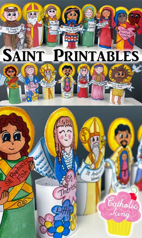 All Saints day party idea- print these Saint symbol labels to pair with normal food and turn them into saintly treats! #catholicicing #allsaintsday #catholickids #liturgicalliving #saints #domesticchurch #saintsforkids Saints Day Crafts For Kids, All Saints Activities For Kids, All Saints Day Activities For Kids Catholic School, Saint Activities For Kids Catholic, Saint Crafts For Kids, All Saints Day Crafts For Kids, All Saints Day Crafts, All Saints Day Activities For Kids, All Saints Day Activities