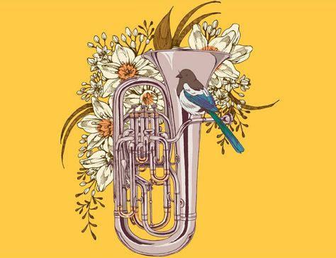 Euphonium Drawing, 2024 Sketchbook, Instrument Art, Brass Flowers, Brass Music, Instruments Art, Iphone Ideas, Brass Instruments, Phone Decor