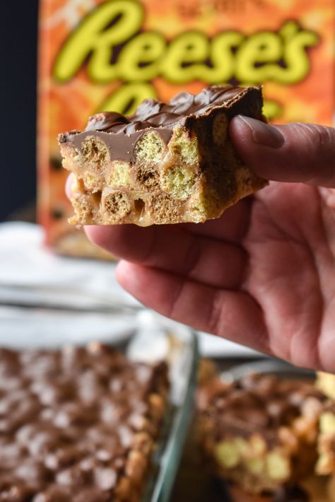 Reese's Puffs Cereal Bars Desserts Made From Cereal, Reese's Puffs Cereal Bars, Recipes Using Cereal, Reese’s Puff Cereal Bars, Reese’s Cereal Bars, Reeses Puffs Recipes, Cereal Dessert Recipes, Reese Puffs Cereal Bars, Reese Cereal Bars