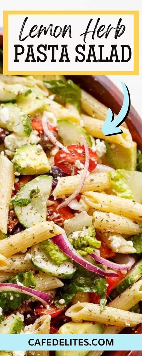 Summer Lemon Pasta Salad, Pasta Salad With Croutons, Cold Lemon Pasta Salad Recipes, Salad Recipes With Pasta And Lettuce, Lemon Herb Macaroni Salad, Vinegrette Pasta Salad Recipes, Cold Salad Plate Ideas, Salad Dressing For Pasta Salad, Shell Pasta Salad Recipes Cold