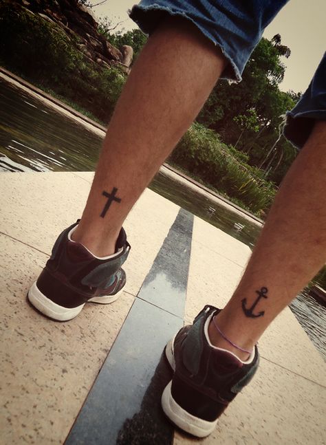 Love the cross there! Anchor Images, Back Of Ankle Tattoo, Small Anchor Tattoos, Wolf Graphic, Anchor Tattoos, Anchor Tattoo, Leg Tattoo Men, Best Sleeve Tattoos, Hand Tattoos For Guys