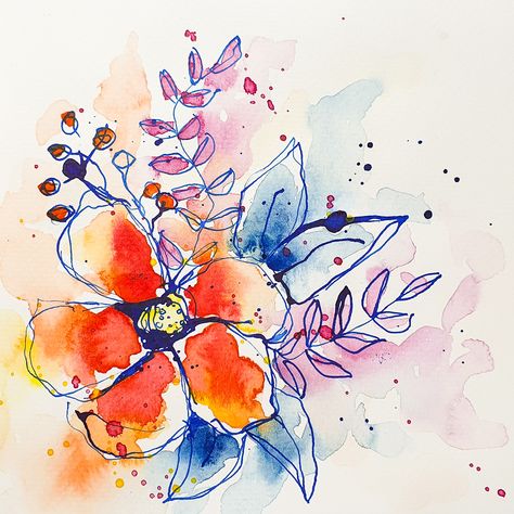 Loose Watercolor Flowers – Mixed Media Style – Susanne Rose Art Ink Flower Drawing, Abstract Watercolor Flowers, Lino Carving, Abstract Watercolors, Watercolor Postcards, Abstract Watercolor Flower, Loose Watercolor Paintings, Artsy Painting, Mixed Media Watercolor