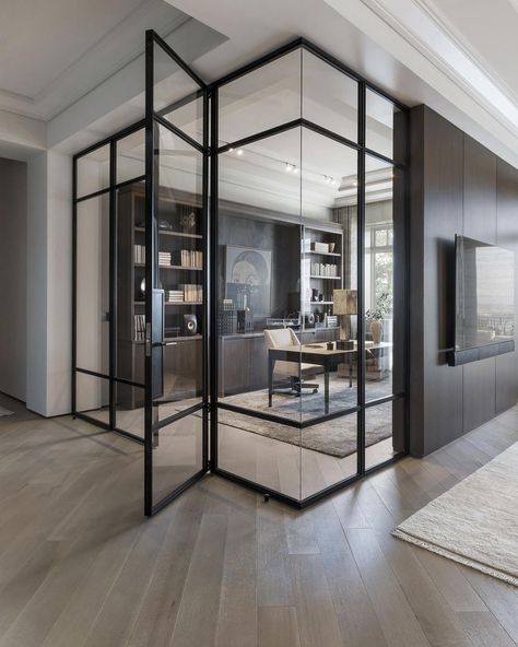 Elegance Meets Modern Sophistication: Transforming a Blank Slate into a Dream Parisian Residence — Pendulum Magazine Parisian Modern, Modern Home Offices, Blank Slate, Living Room Partition Design, Room Partition Designs, Living Room Partition, Partition Design, Room Partition, Home Office Setup